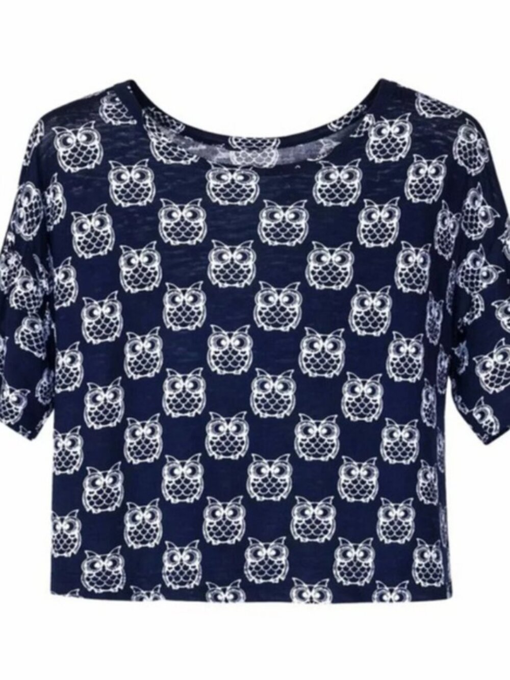 Cropped Tee - Owl Pattern